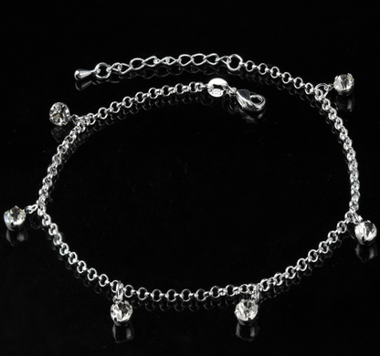 Silver Double Layer Star and Heart Charm Anklet
