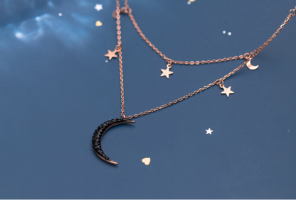 Ailuoqi S925 Silver Double Layer Star Moon Necklace