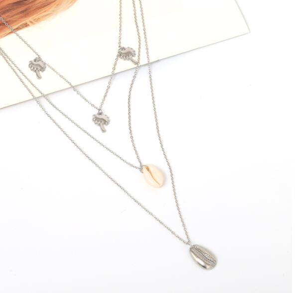 Minimalist Coconut Tree Shell Pendant Layered Necklace
