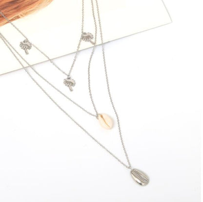 Minimalist Coconut Tree Shell Pendant Layered Necklace