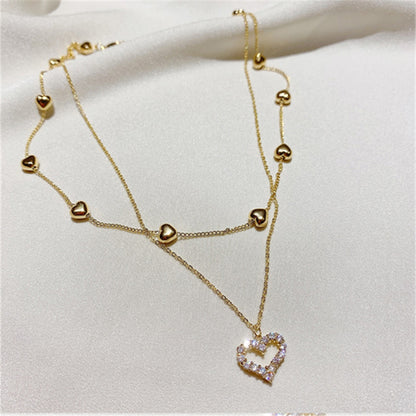 Layered Heart Diamond Necklace, Stylish Collar Chain