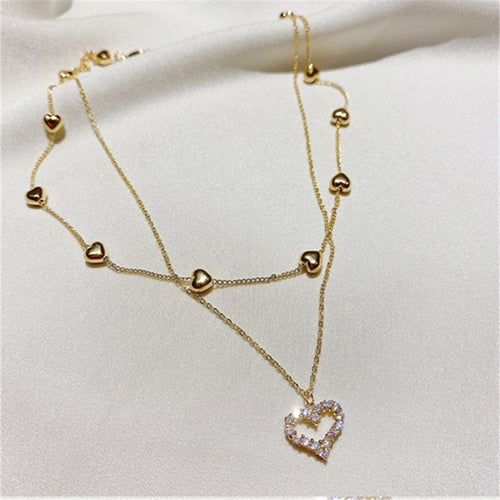 Layered Heart Diamond Necklace, Stylish Collar Chain