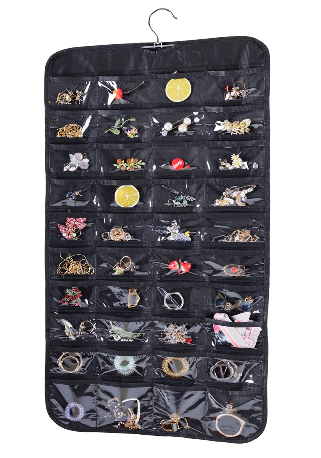 Bloss Hanging Jewelry Organizer 2 Sided 80 Pocket Jewelry Chain Storage Bag 2 Layer of Fabric Jewelry Organizer for Necklace Bracelet Earring Ring Chain Travel Jewelry Organizer - Black