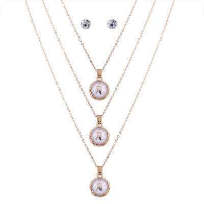 Layered Alloy Geometric Pendant Necklace and Earring Set