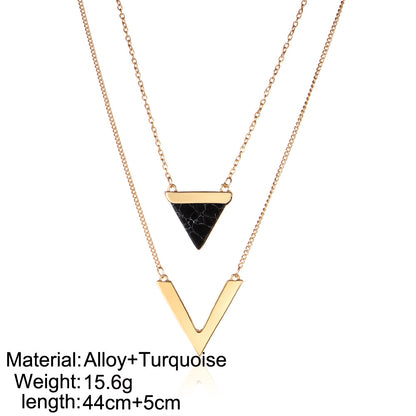 Double Layer Turquoise Triangle Pendant Necklace
