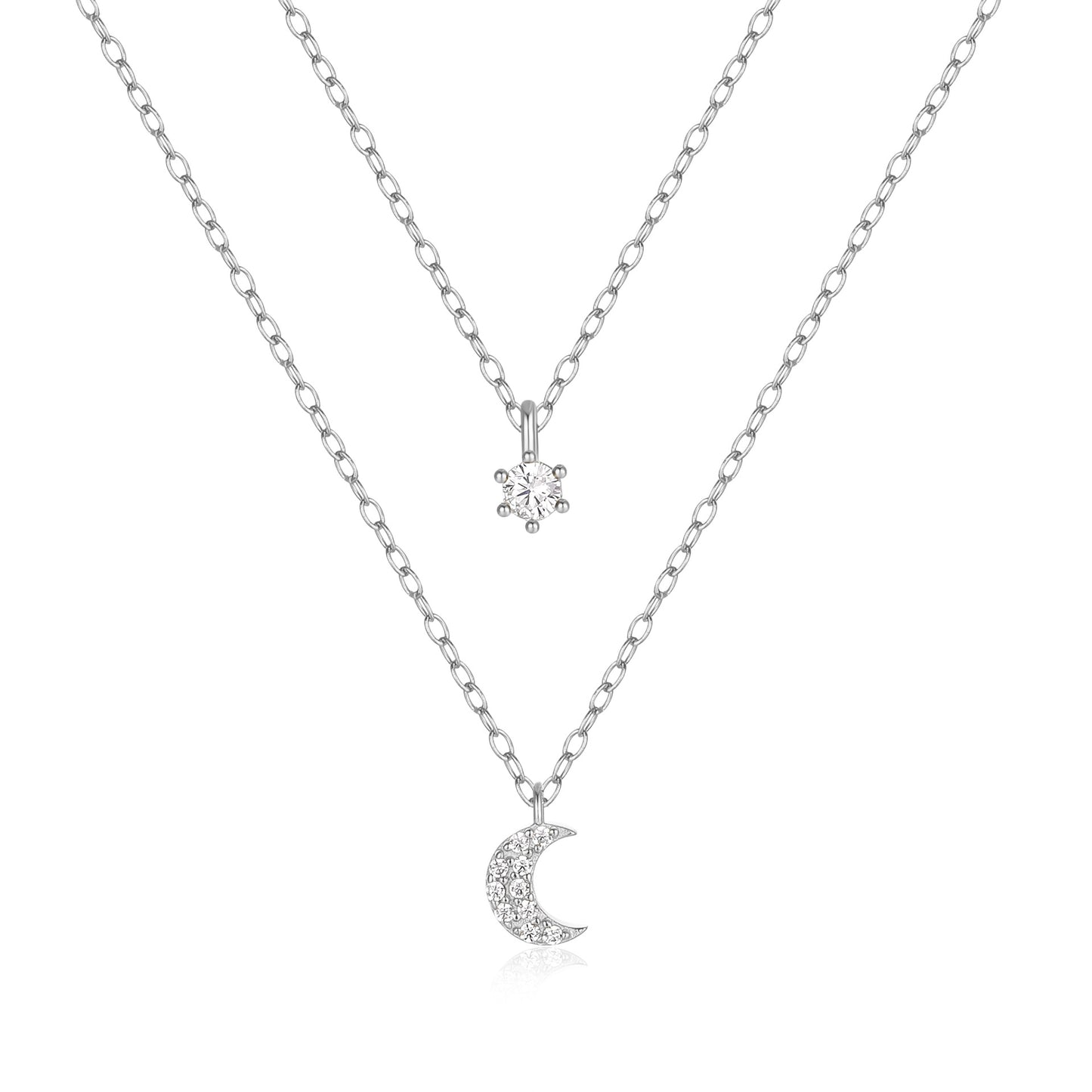 S925 Silver Double Layer Moon Necklace with Zirconia