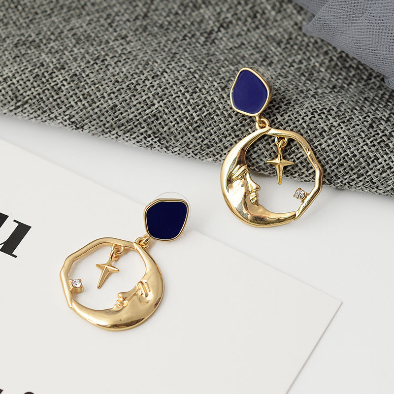 Geometric Star and Moon Earrings with S925 Silver Pins