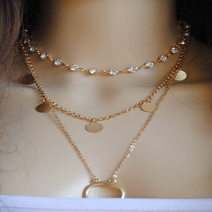 Simple Multi-Element Moon Pendant Layered Necklace