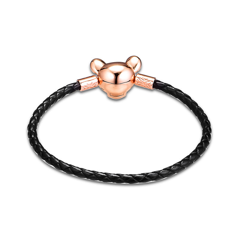 Leopard Head Rope Bracelet with Rose Gold Lion Clasp
