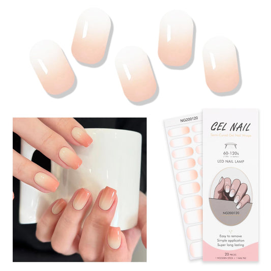 Semi Cured Gel Nails Strips 20 PCS Gel Nail Stickers Nail Polish Strips Gel Nail Wraps UV for Home Nails DIY Salon Quality & Easy to Use