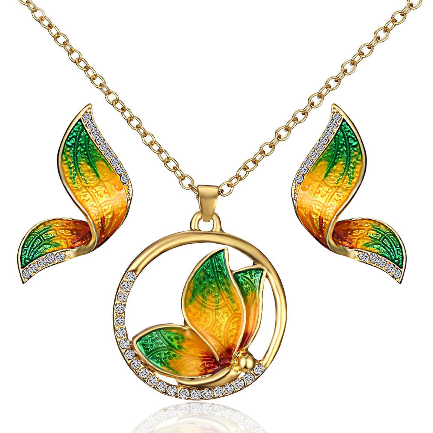 Butterfly Earring and Necklace Pendant Set with Pearls