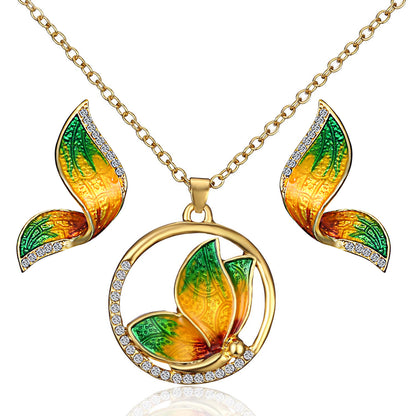 Butterfly Earring and Necklace Pendant Set with Pearls