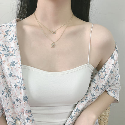 Romantic Unicorn Star Moon Necklace, Double Layer Chain
