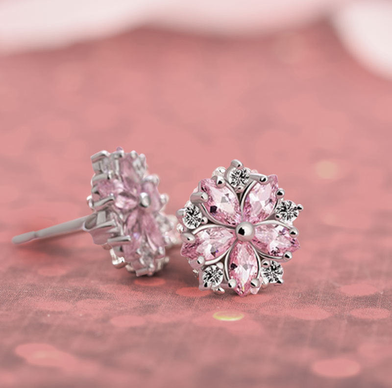 Korean Cherry Blossom Stud Earrings with S925 Silver