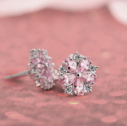 Korean Cherry Blossom Stud Earrings with S925 Silver
