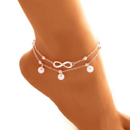 Trendy Handmade Double Layer Pearl Anklet Bracelet