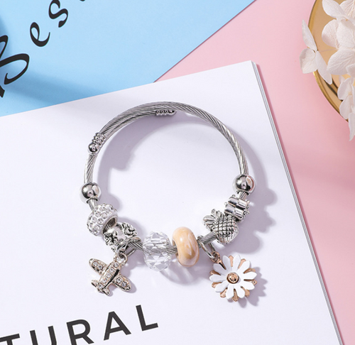 Airplane Flower Bead Bracelet and Jewelry Set