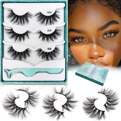 GOO GOO Mink Lashes Fake Eyelashes 20mm-22mm Middle Long Crossed Cluster 3 Styles Multipack 3D Mink Eyelashes Natural Layered Hand Made Strips Siberian False Eyelashes Fluffy Full Real Eyelashes