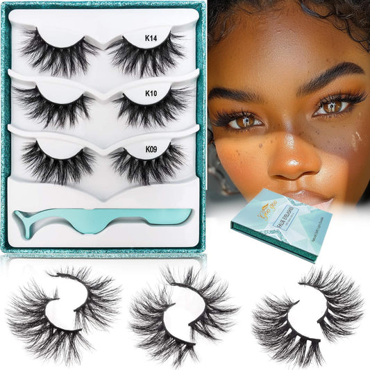 GOO GOO Mink Lashes Fake Eyelashes 20mm-22mm Middle Long Crossed Cluster 3 Styles Multipack 3D Mink Eyelashes Natural Layered Hand Made Strips Siberian False Eyelashes Fluffy Full Real Eyelashes