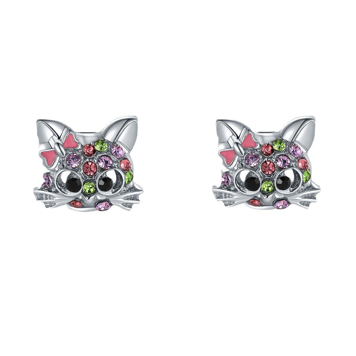 Cat-Themed Jewelry Set: Ring, Earrings, Necklace, Bracelet