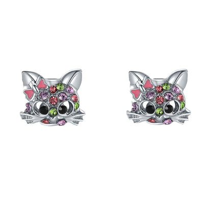 Cat-Themed Jewelry Set: Ring, Earrings, Necklace, Bracelet