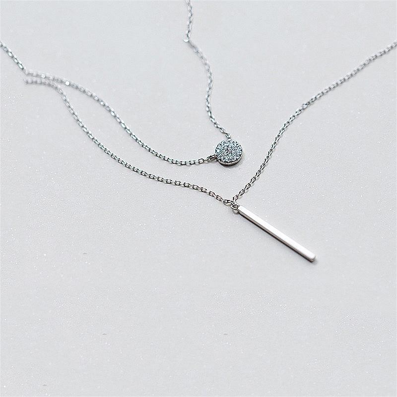S925 Silver Double Layer Necklace with Diamonds