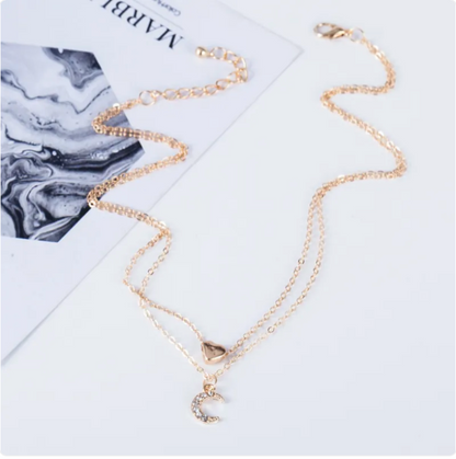 Multilayer Moon & Heart Pendant Necklace