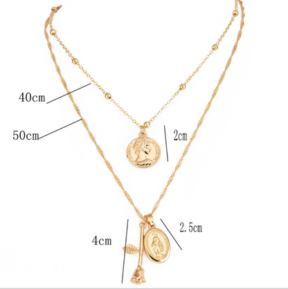 Mary Rose Alloy Pendant Necklace - Bohemian Layered Design
