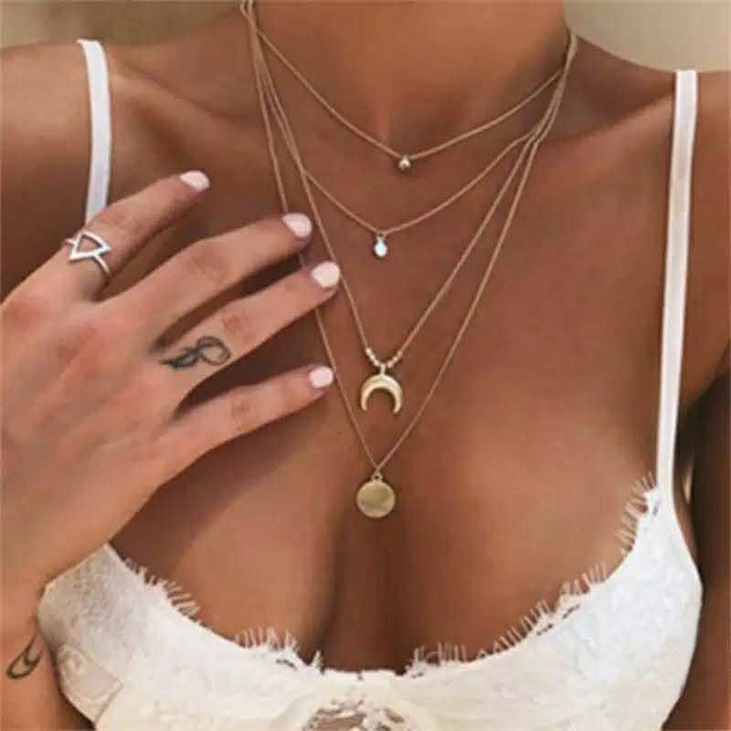 Alloy Multi-Layer Necklace with Star and Moon Pendant