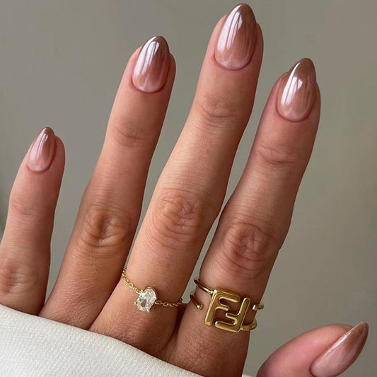 Press on Nails Short Almond Fake Nails Acrylic Nails Press ons Glossy Glue on Nails Fall False Nails Brown Gradient Artificial Stick on Nails for Women 30 Pcs
