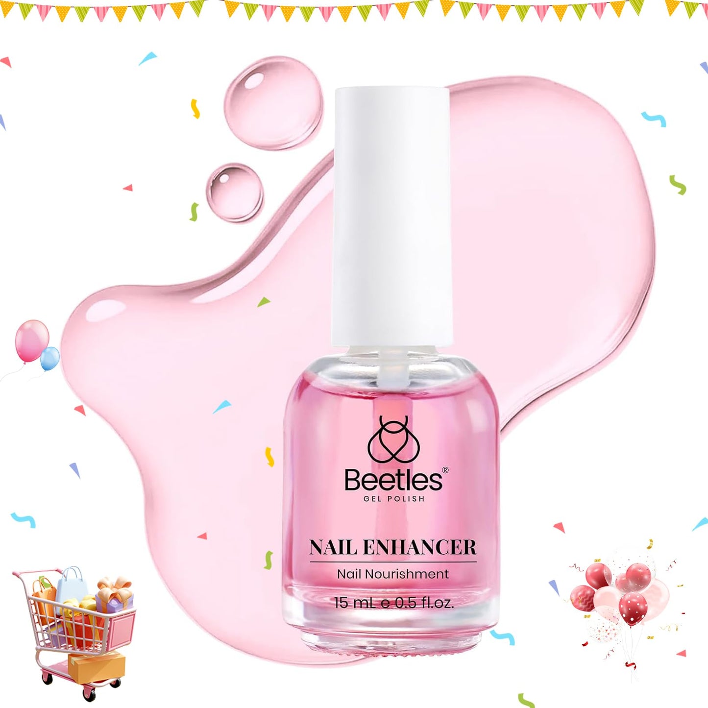 Beetles Nail Strengthener for Damaged Nails Weak Nails and Growth Treatment Repair Damaged Nails，Strengthens Nail Care Polish Glow and Shine 15ML Natural Pink Gifts for Women