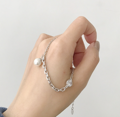 S925 Silver Pearl Cross Chain Bracelet Jewelry