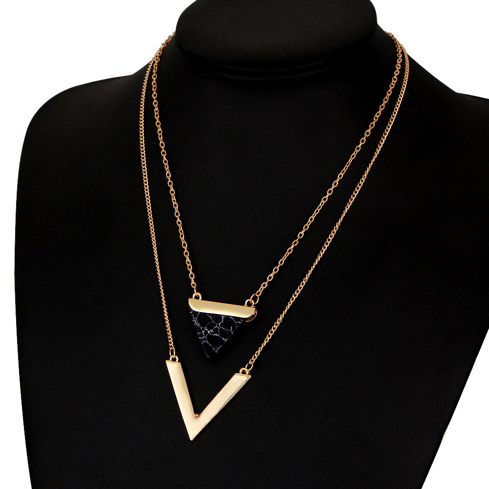 Double Layer Turquoise Triangle Pendant Necklace