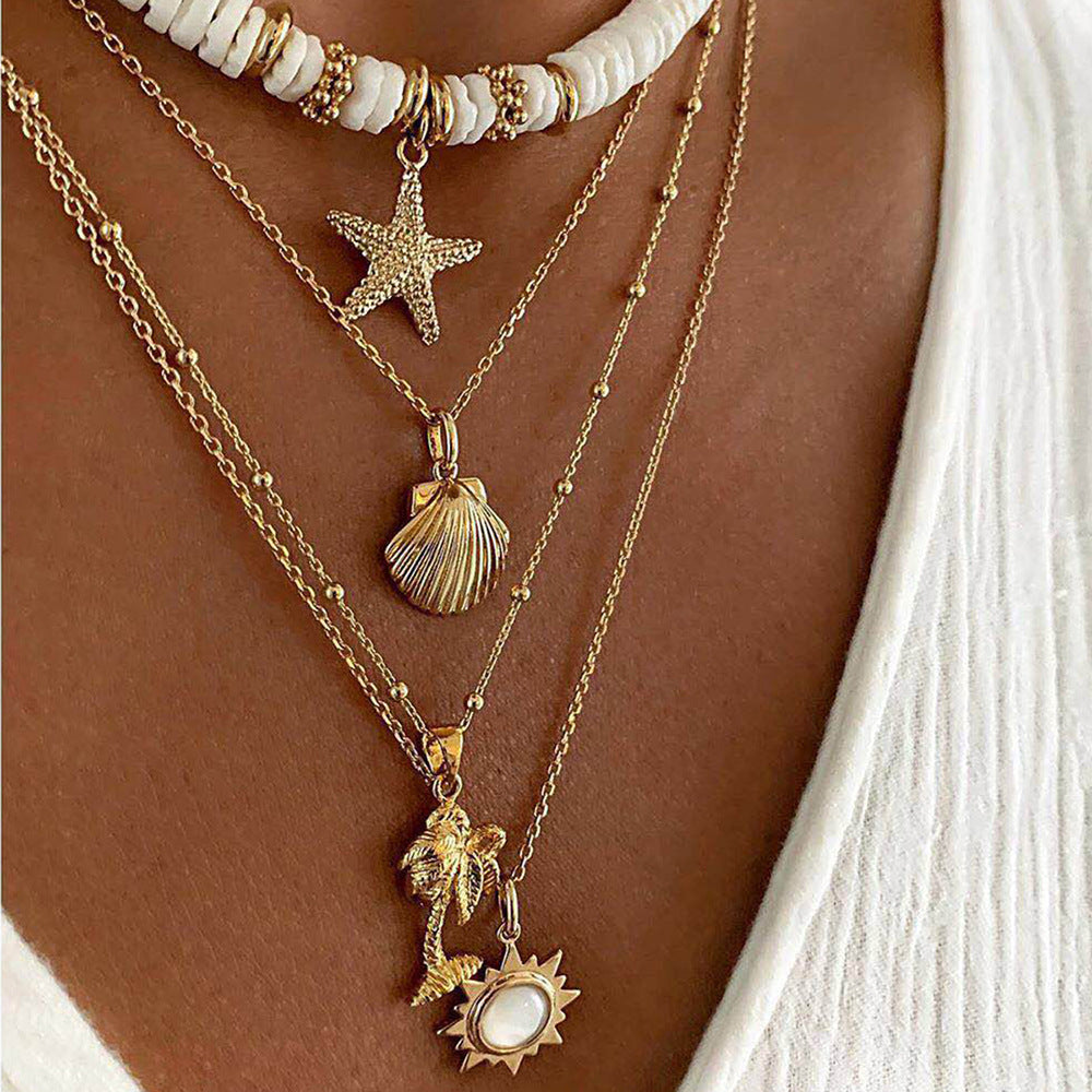 2021 Vintage Layered Necklace with Starfish Pendant
