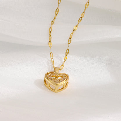 Korean Double-Layer Heart Pendant Titanium Necklace
