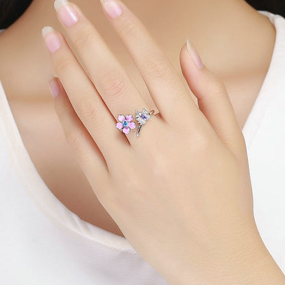 S925 Silver Butterfly Flower Open Ring for Women